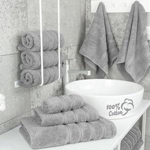 American Soft Linen Luxury 6 Piece Towel Set, 2 Bath Towels 2 Hand Towel 2 Washcloths, 600 GSM 100% Cotton Turkish Towels for Bathroom, Light Grey Towel Sets