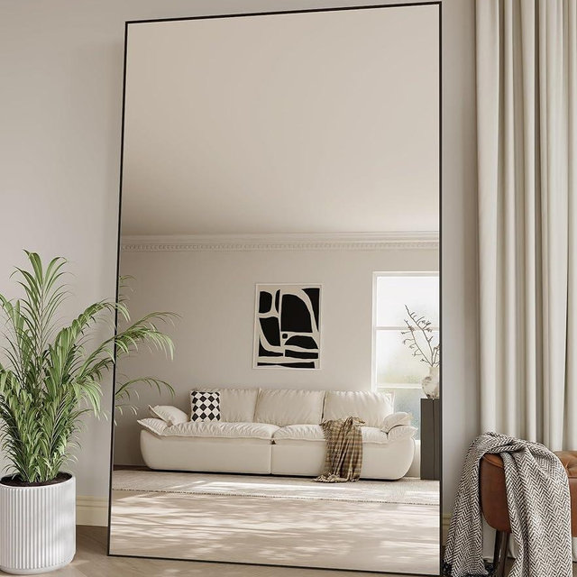 Koonmi 77"x38" Floor Mirror Full Length, Bedroom Floor Body Mirror with Stand, Large Black Mirror, Leaning, Standing or Hanging Horizontally/Vertically