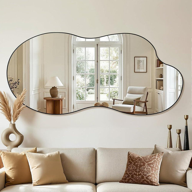 Homsion Irregular Wall Mirror, 30"x60" Asymmetrical Mirror with Metal Frame, Modern Unique Decorative Mirrors for Bathroom, Wall Decor, Entryway, Living Room, Black