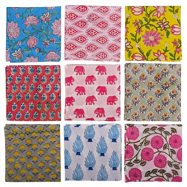 DIYANAIMPEX 10 Pc Cotton Cloth Napkins Hand Block Print Hand Made Size 16x16 Inch Printed Home Decor Indian Eco Friendly Mix Lot Dinner Napkins (Multicolor)