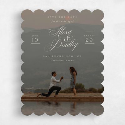 Beige Scalloped Wedding Save the Date - Loren Photo