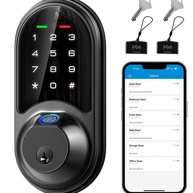 Veise Smart Lock, Fingerprint Door Lock, 7-in-1 Keyless Entry Door Lock with App Control, Electronic Touchscreen Keypad, Smart Deadbolt, Biometric Smart Locks for Front Door, Matte Black