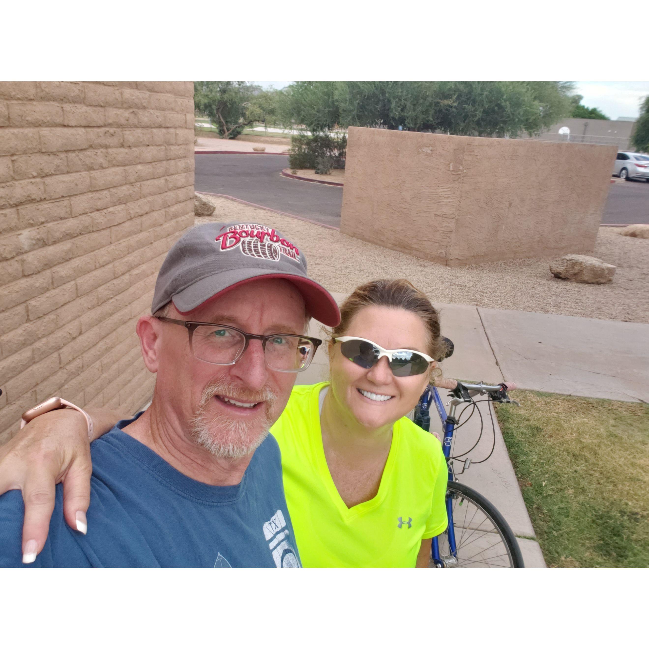 On one of our many bike rides around the valley.