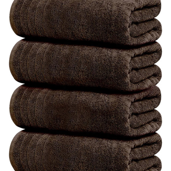 Tens Towels Pack of 4 Extra Large Bath Towels 30 x 60 Inches, 100% Cotton, Larger & Lighter Weight, Quicker to Dry, Super Soft and Absorbent, Perfect for Bathroom, Brown