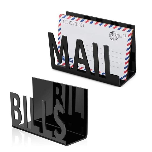 Nerjan 2PACK Metal Mail Holder Countertop Bill Organizer with Modern Cutout Lettering Design for Office Home Desk Envelopes Bills Documents Storage