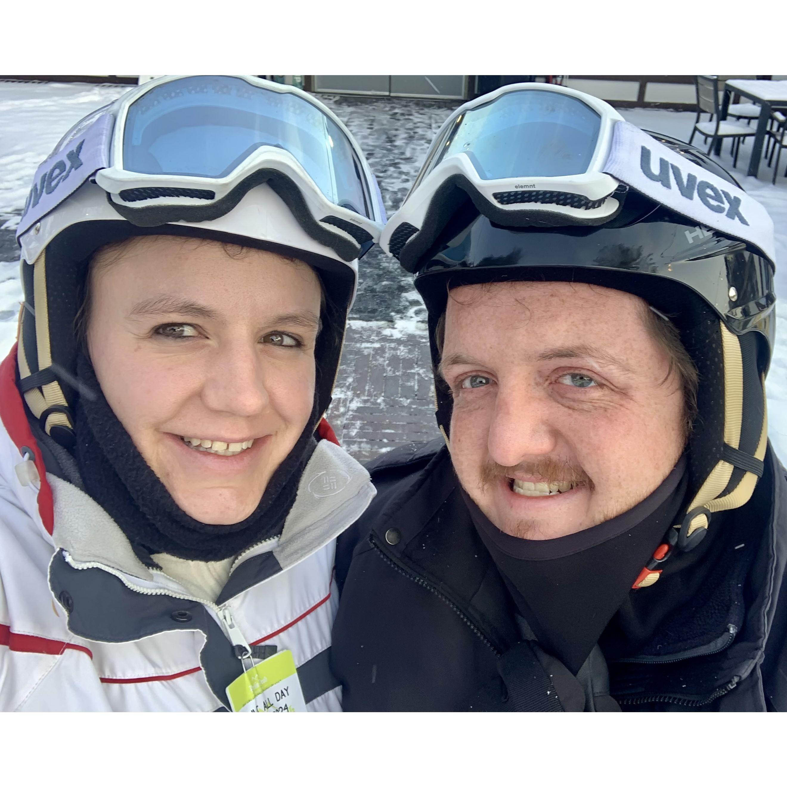 His first time skiing