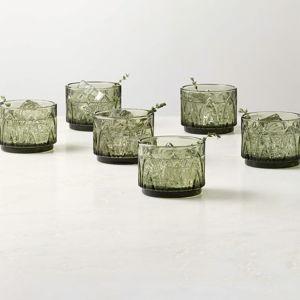 Buchanan Green Stacking Double Old-Fashioned Glasses Set of 6 + Reviews | CB2