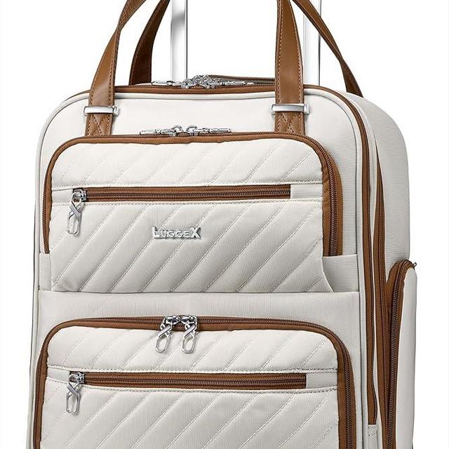 LUGGEX Underseat Carry On Luggage with Wheels - Stylish Lightweight Under Seat Luggage - Soft Sided Personal Item Suitcase for Short Trip (Cream White, 16 Inch)
