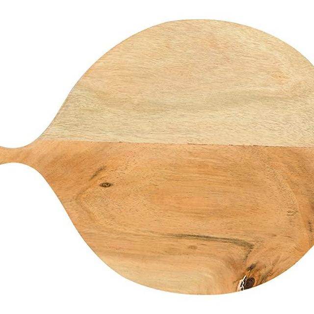 Creative Co-Op DF3135 Round Acacia Wood Cutting Handle Cheese Board, 13.75", Brown