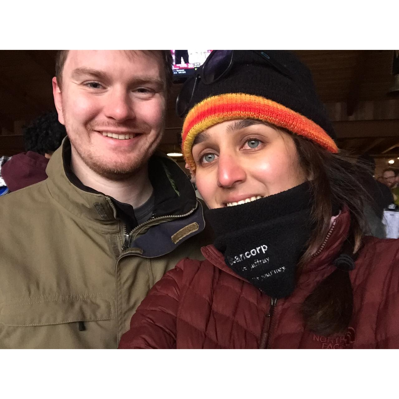 When we go skiing together, Carlo keeps me company on the Green slopes... but he skiis backwards to entertain himself!