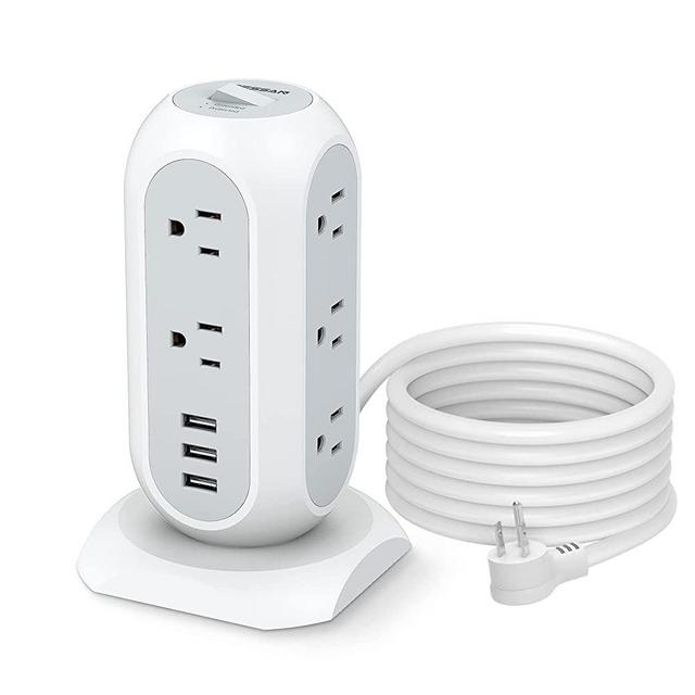 Surge Protector Power Strip 10 Ft Cord, 11 Outlets 3 USB Chargers, TESSAN Tower Power Strip with Multi Plug Outlet 1875W/15A, 1050J, Flat Plug, Office Supplies, Desk Accessories, Dorm Essentials