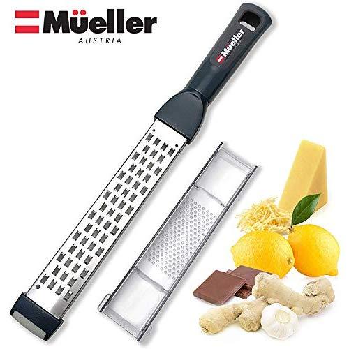 Mueller Ultra Bi-Directional Citrus Zester & Cheese Grater — Parmesan Cheese Lemon, Ginger, Garlic, Nutmeg, Chocolate, Vegetables, Fruits – 18/10 Razor-Sharp Stainless Steel Blade Wide Dishwasher Safe