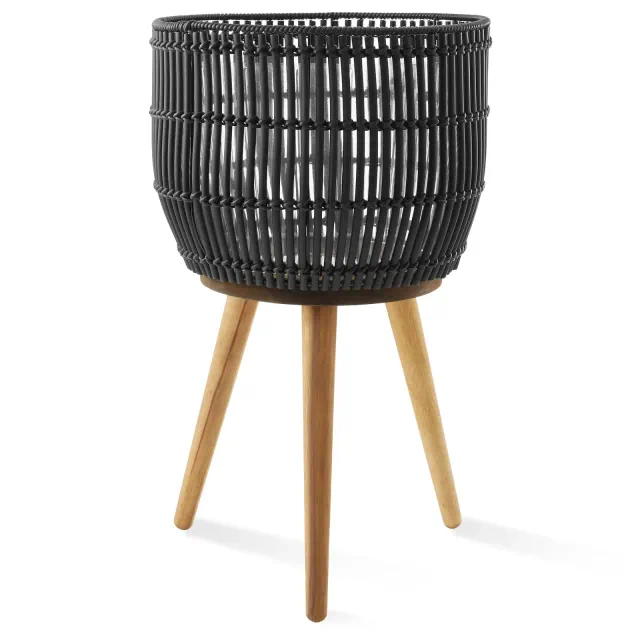 Casafield Planter Basket with Stand in Black, Floor Planter with Wood Legs, Large Plant Pot Cover with Liner