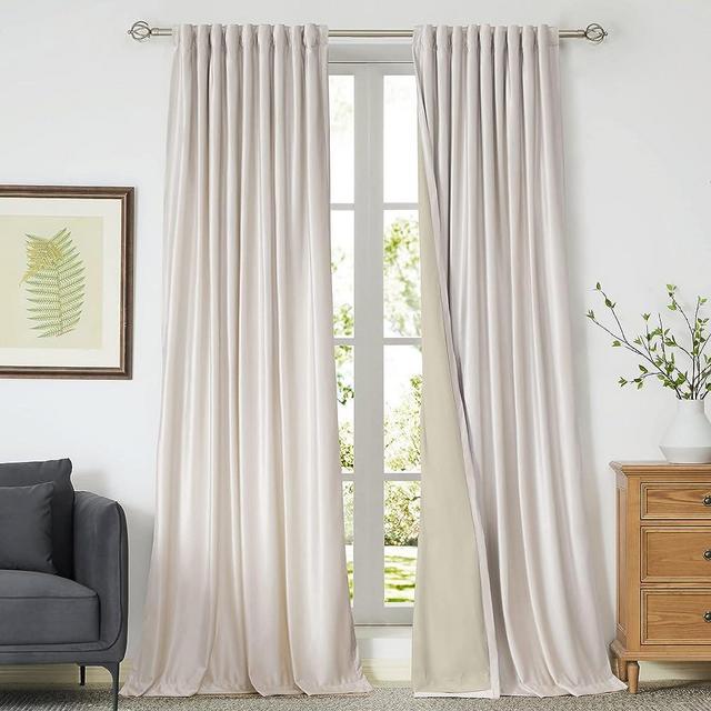 100% Blackout Ivory Off White Velvet Curtains 96 inch Long for Living Room,Set of 2 Panels Liner Rod Pocket Back Tab Thermal Window Drapes Room Darkening Heavy Decorative Curtains for Bedroom