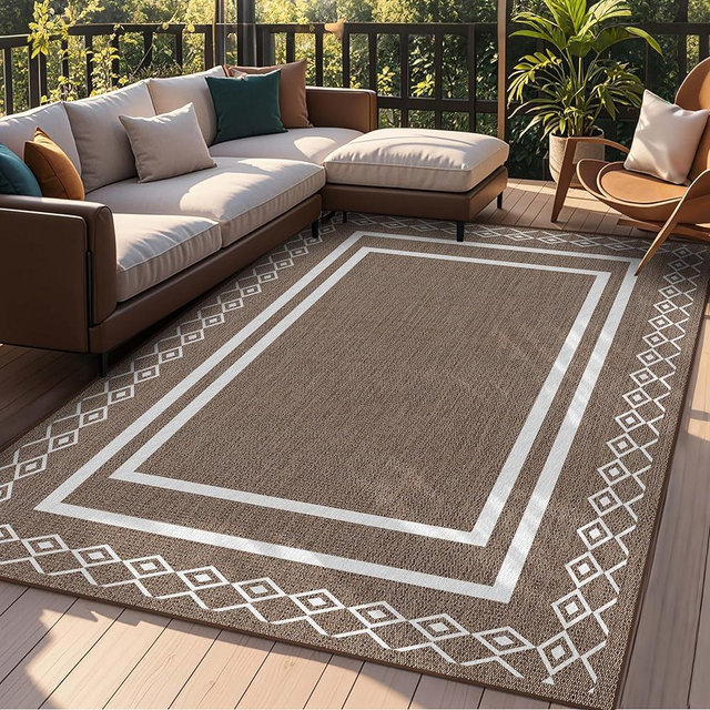 Arenarug Outdoor Patio Rug, Outside Rectangular Carpet, Moroccan Geometric Rugs, Washable Large Indoor Outdoor Rug 8x10 Mats for RV, Picnic, Backyard, Deck, Balcony, Porch, Beach