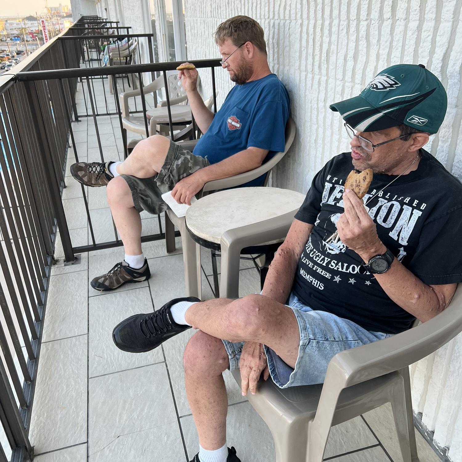 Down the shore, Wildwood, enjoying some boardwalk cookies.