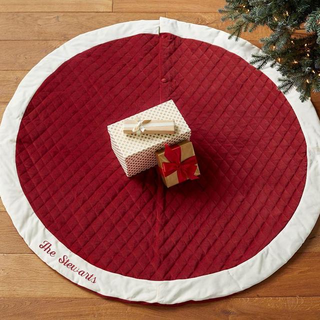 Velvet Tree Skirt, Large, Red with Ivory Cuff