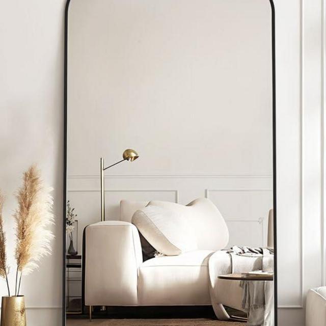 Antok Full Length Mirror, 78"x38" Floor Mirror Freestanding, Arched Floor Standing Large Mirror Full Body Mirror with Stand for Bedroom, Hanging Mounted Mirror for Living Room, Black
