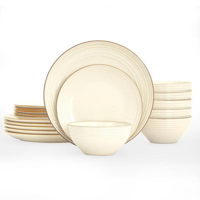 Famiware Jupiter Dinnerware Set, Plates and Bowls Sets for 6, Microwave and Dishwasher Safe, Scratch Resistant, 18 Pieces Dishes Set, Vanilla White
