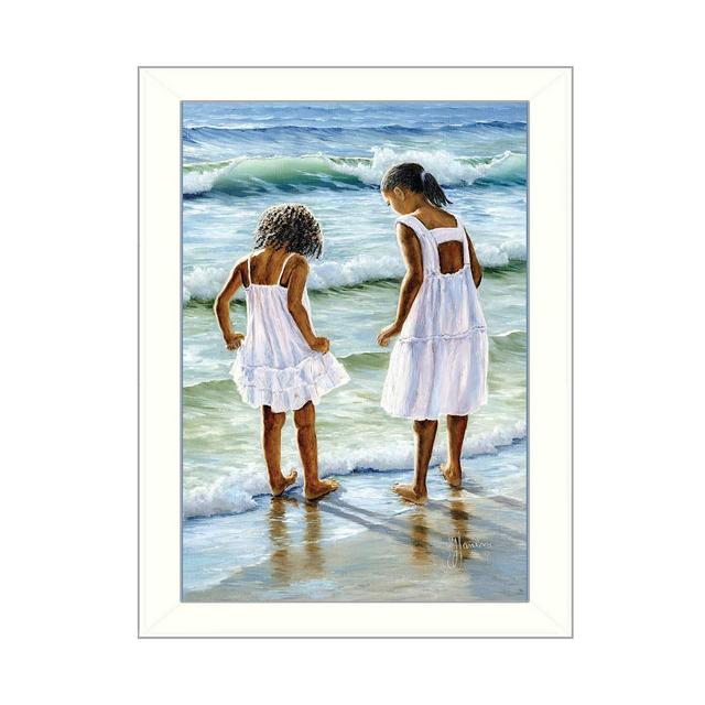 Trendy Décor 4U Two Girls at the Beach By Georgia Janisse, Printed Wall Art, Ready to hang, White Frame, 14" x 10"