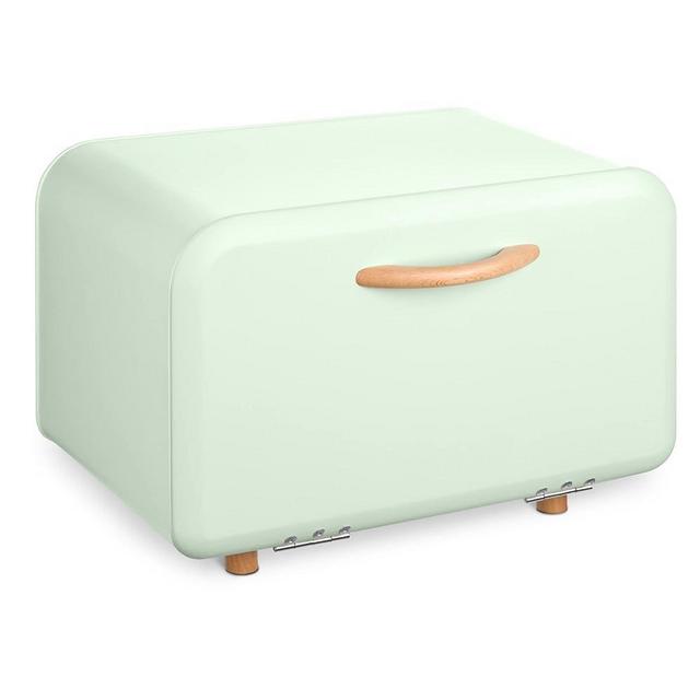 Navaris Bread Box - Metal Bread Bin Storage Tin with Front Opening Drop Down Door for Kitchen Counter or Shelf - Breadbox Container - Mint Green