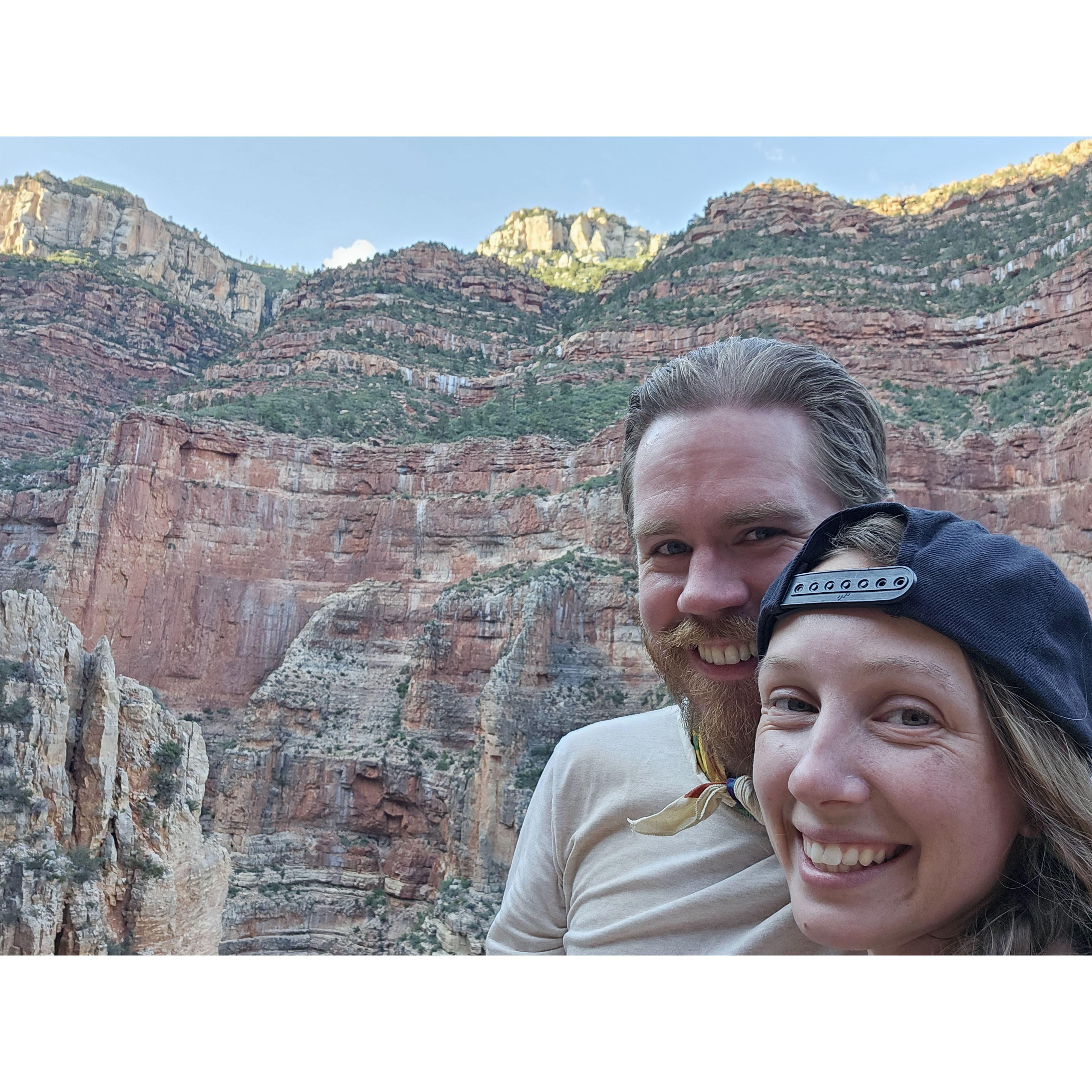 We *maybe* thought it would be good to hike from rim-to-rim of the Grand Canyon, 21.5 miles, with no training, on the hottest day of the year. 

It was aight. We survived.

#GrandCanyonJuly2023