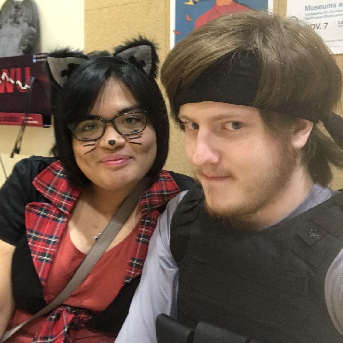 Halloween 2019 at Alyssa's university. She was a cat and Brent was Solid Snake.