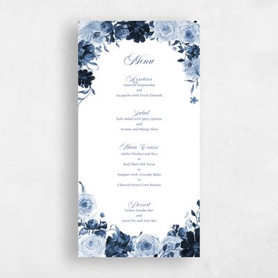 Dusty Cobalt, Blue Wedding Menu - Moderna