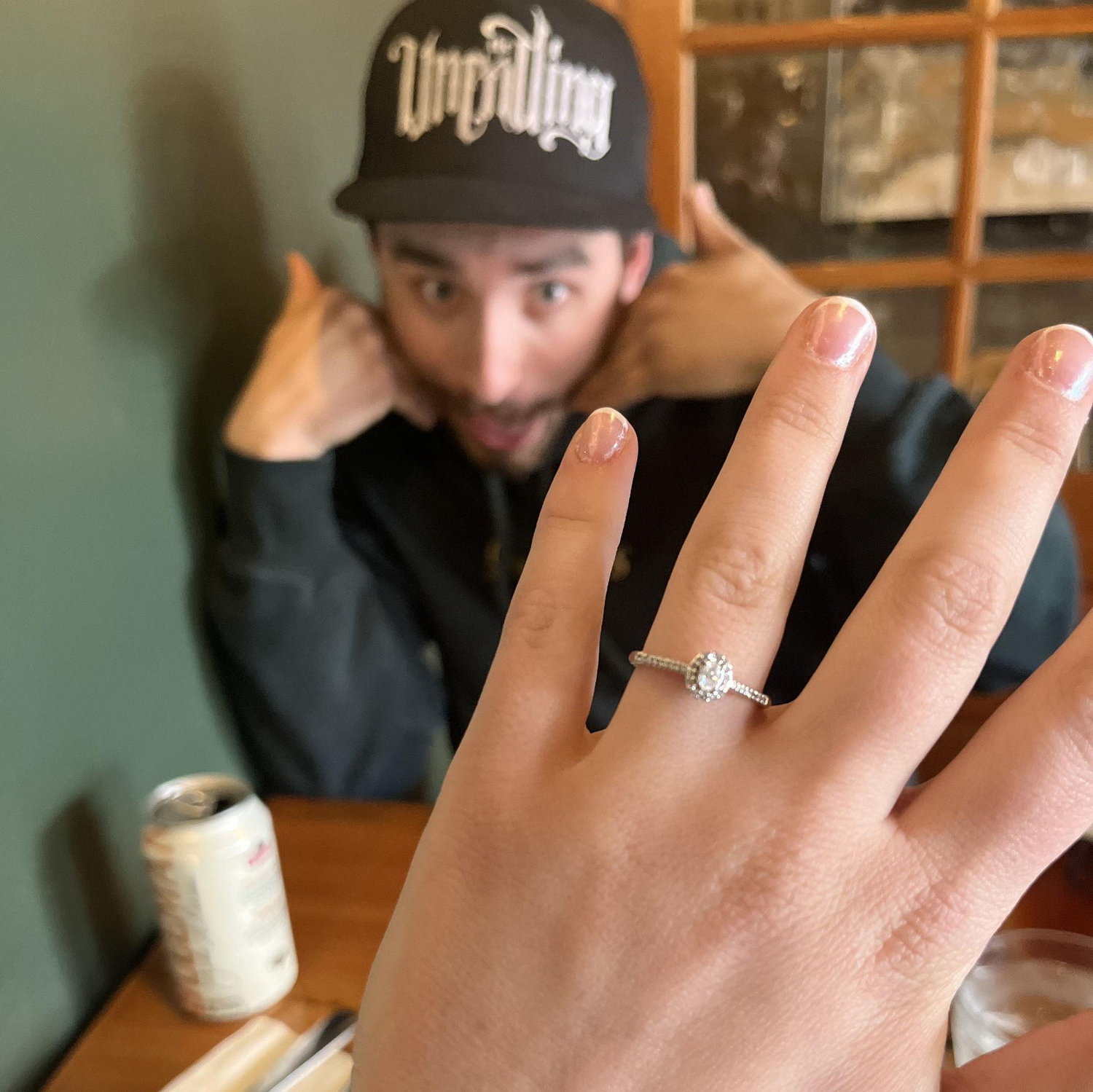 Pizza dinner after popping the question