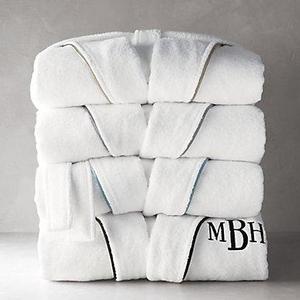 Monogrammed Hotel Satin Stitch Turkish Cotton Robe - White/Stone