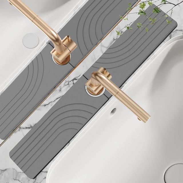 Kitchen Sink Diatomite Splash Guard - Fast-Drying Anti-Slip Diatomite Sink Protector, Stone Absorption Tray for Bathroom Countertops (Gray, 23.6" x 3.9" x 0.4")