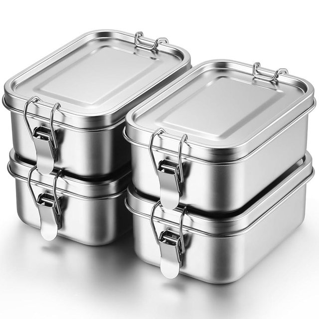 Umigy 4 Pcs Stainless Steel Bento Box Metal Lunch Box Food Storage Containers Metal Lunch Container, Lockable Clips to Leak Proof, Reusable Dishwasher Snack Boxes for Work, Picnic (550ml)