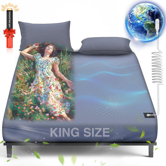 Grounding Sheets King, 95% Organic Cotton+ 5% Pure Silver Fiber, Grounded Sheets with Grounding Cord, Bed Grounding Kit for Healthy Sleep Therapy [King-76"x 80"x 13" DeepGrey]