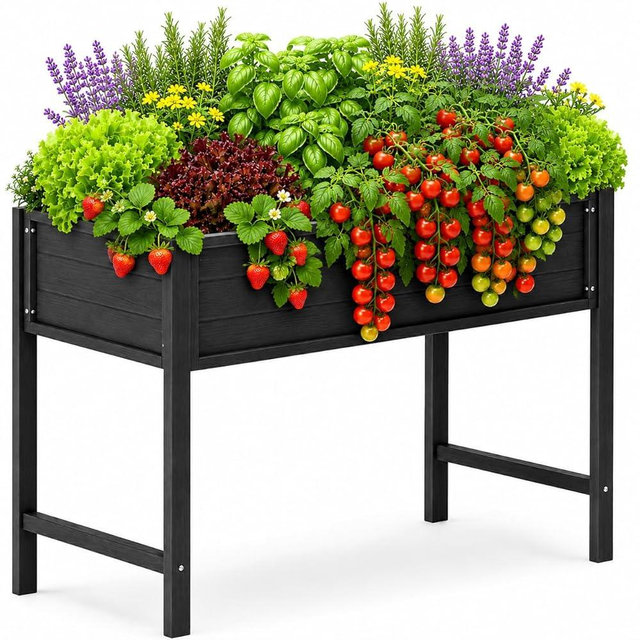 YEFU Raised Garden Bed with Legs: 48x24x30 Inch Waist-High Elevated Planter Box for Vegetables/Herbs/Flowers - UV-Resistant HIPS Material & Drainage Holes - 385lbs Capacity for Patio/Balcony (Black)