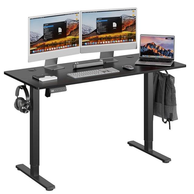 UPGRAVITY Height Adjustable Electric Standing Desk, 55 x 24 Inches Ergonomic Stand up Table, Sit Stand Home Office Desk with Splice Board, Black Frame/Black Top(Black, 55 inches)
