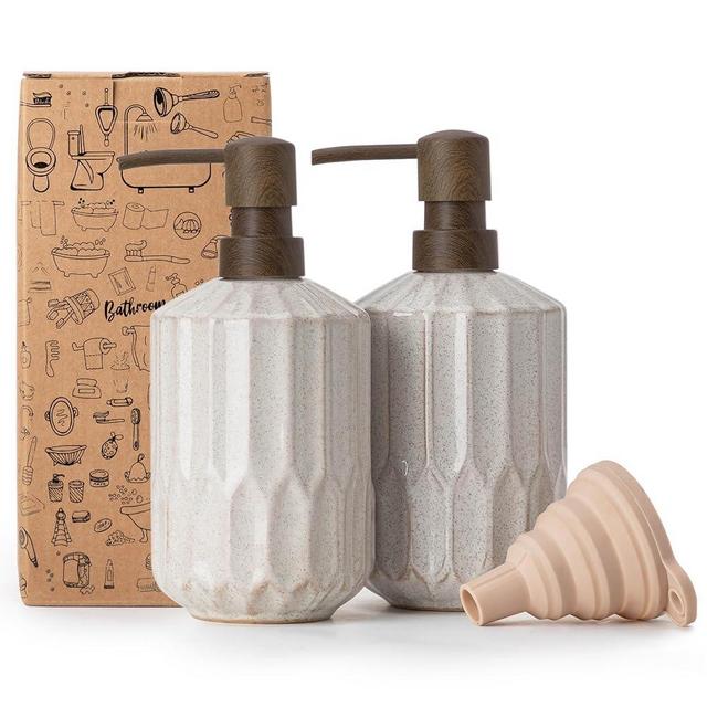 Fun Elements Bathroom Soap Dispenser Set, 16 OZ Ceramic Hand Soap Dispenser for Bathroom, Luxurious Hand and Dish Soap Dispenser Set with Silicone Funnel for Kitchen