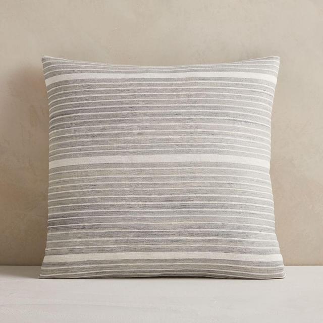 Silk Mini Stripe Pillow Cover, 20"x20", Pearl Gray, Set of 2