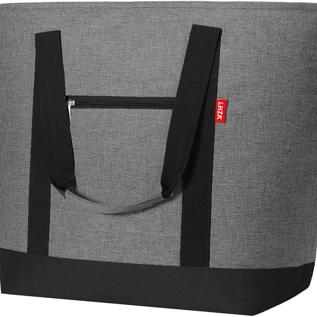 LHZK Jumbo Insulated Cooler Bag with Thermal Foam Insulation, Premium Quality Cooler Tote Bag with Zipper, Insulated Hot Cold Bag for Food Transport, Picnic, Travel, Beach (X-Large-50L, Gray)