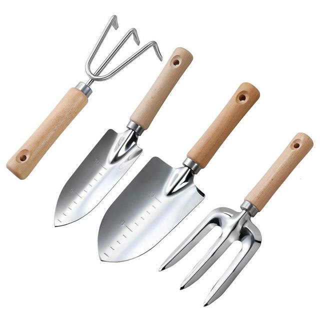 LUCK & TRUST Garden Tool Set - 4 Pieces Heavy Duty Garden Hand Tools Kit with Wooden Handle,Quality Gardening Work Set with Stainless Steel Head,Perfect Garden Gift for Women,Men