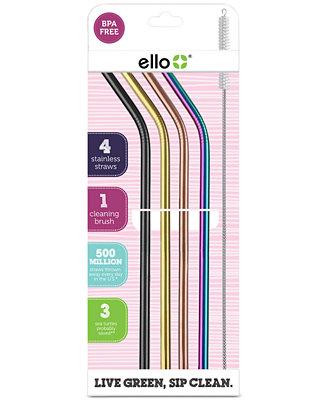 Ello Metallic Reusable Stainless Steel Straw 4-pk. plus Wire Brush