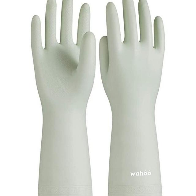 LANON Wahoo PVC Household Cleaning Gloves, Reusable Dishwashing Gloves with Cotton Flocked Liner, Non-Slip, Medium