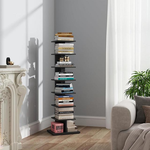TUTOTAK Vertical Bookshelf, 8-Tier Bookcase, Narrow Spine Book Shelf for Small Space, Corner Standing Shelf for Living Room, Office, Study, Entryway, Black BS06BK008