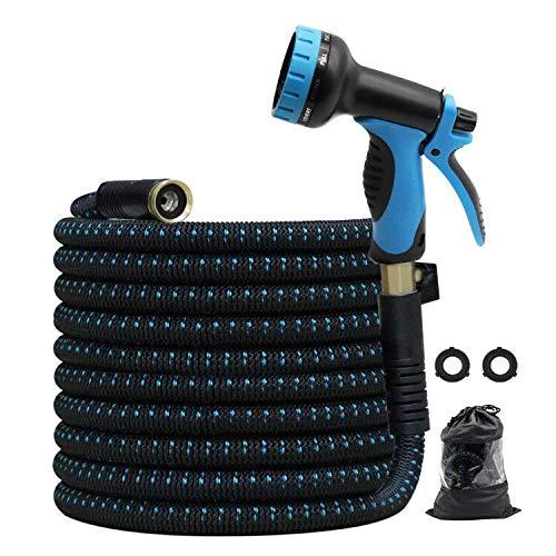 50ft Garden Hose, All New 2020 Expandable Water Hose with 3/4" Solid Brass Fittings, Extra Strength Fabric - Lightweight Flexible Expanding Hose with Spray Nozzle