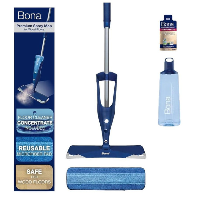 Bona Hardwood Floor Premium Spray Mop - Includes Wood Floor Cleaning Concentrate and Machine Washable Microfiber Cleaning Pad - Dual Zone Cleaning Design for Faster Cleanup