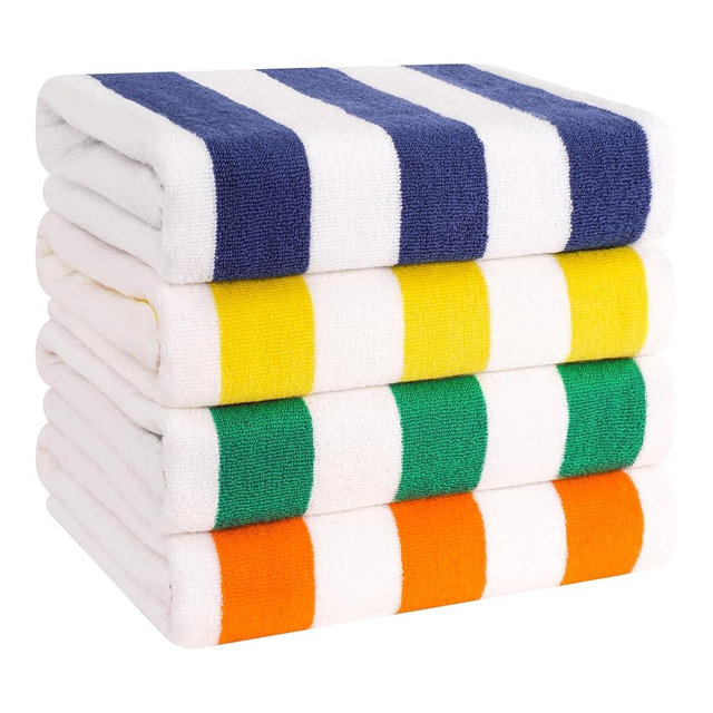 American Soft Linen Cabana Striped Beach Towels, 30x60 inch 4 Piece Oversize Pool Towels, Quick Drying Sand Free Swim Towels, Mix Color (Blue, Yellow, Green, Orange)