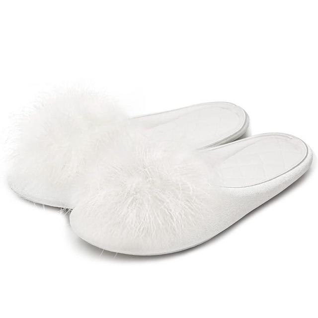 GRITHEIM Women's Fuzzy Pom Pom Feather Velvet House Slippers Sexy Cozy Bedroom Slippers for Ladies Non-slip Sole Indoor Outdoor