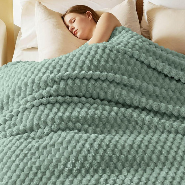 Bedsure Blanket Queen Size for Bed - 350GSM Fluffy Plush Bubble Blanket Queen Size for Home Room Decor, GentleSoft Cute Fleece Soft Cozy Gifts for Women Girls, Sage Green, 90x90 Inches