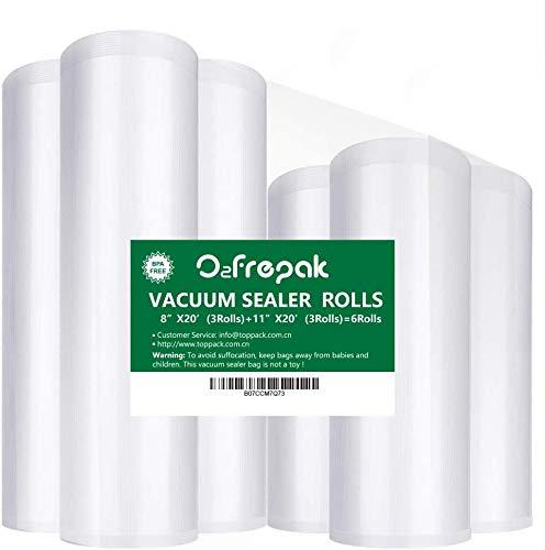 Premium!! 6 Pack 8"x20'(3Rolls) and 11"x20' (3Rolls) Food Saver Vacuum Sealer Freezer Bags Rolls for Food saver, Seal a Meal Vacuum Sealer Fits Inside Storage Area Sous Vide Vaccume, Cut to Size Roll