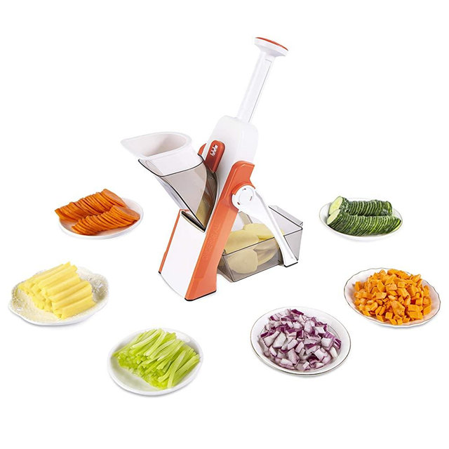 ONCE FOR ALL Mandoline Vegetable Slicer Adjustable Thickness Potato Onion Chopper Safe Upright Dicer Fruit (warm orange)