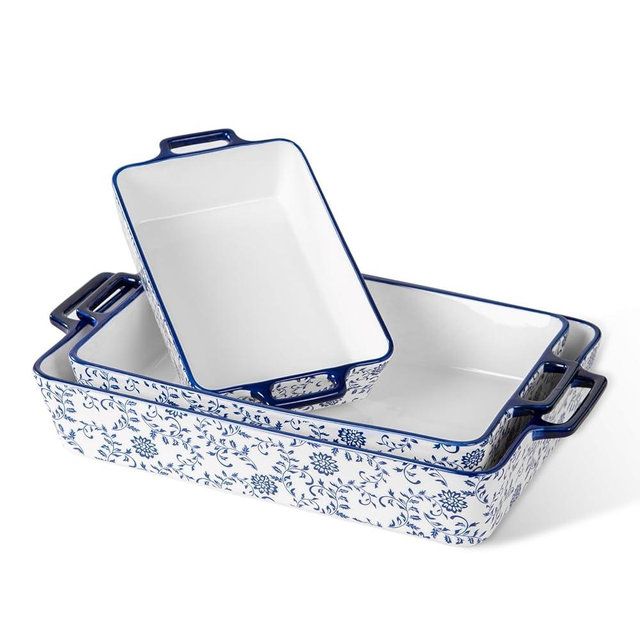 Cerkik Ceramic Bakeware Set - Casserole Dish Baking Dishes for Oven - Rectangular Lasagna Pans for Cooking, Kitchen - Microwave Dishwasher Safe - Wedding Gift Banquet Daily Use, Set of 3, Blue